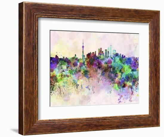 Shanghai Skyline in Watercolor Background-paulrommer-Framed Art Print