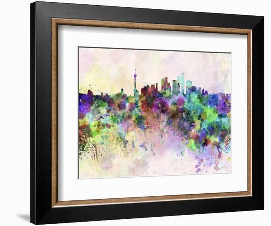 Shanghai Skyline in Watercolor Background-paulrommer-Framed Art Print