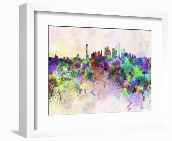 Shanghai Skyline in Watercolor Background-paulrommer-Framed Art Print