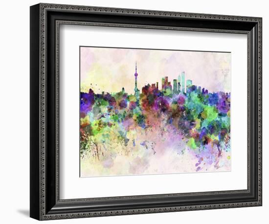 Shanghai Skyline in Watercolor Background-paulrommer-Framed Art Print