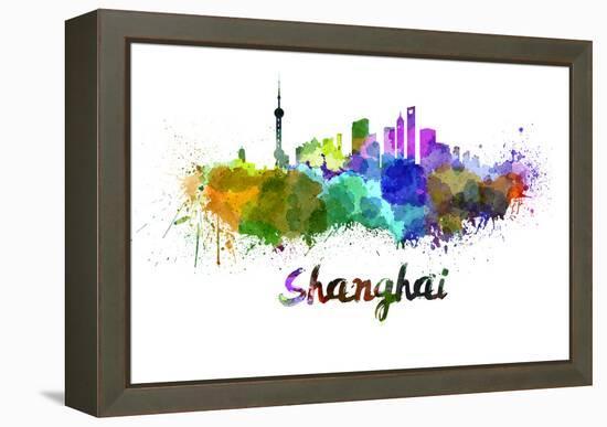 Shanghai Skyline in Watercolor-paulrommer-Framed Stretched Canvas
