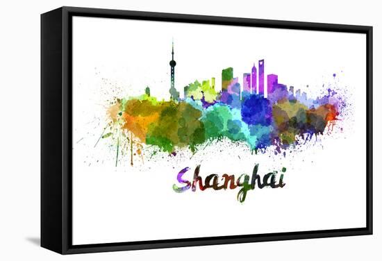 Shanghai Skyline in Watercolor-paulrommer-Framed Stretched Canvas