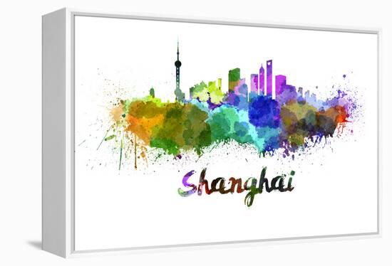 Shanghai Skyline in Watercolor-paulrommer-Framed Stretched Canvas