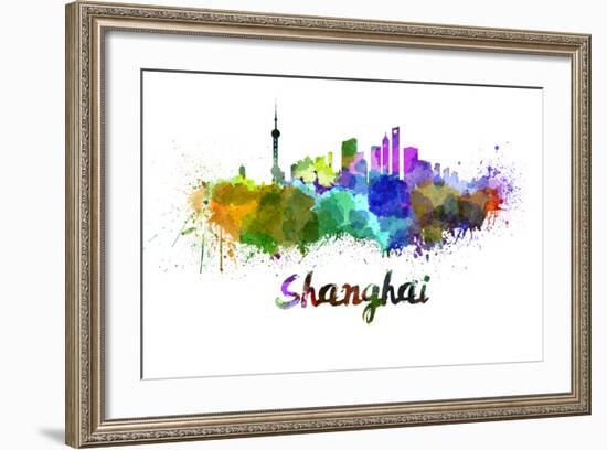 Shanghai Skyline in Watercolor-paulrommer-Framed Art Print