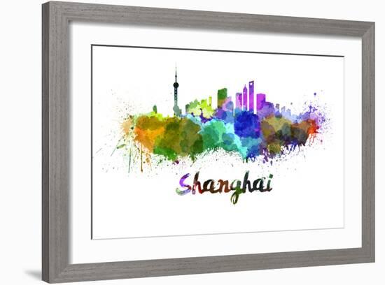 Shanghai Skyline in Watercolor-paulrommer-Framed Art Print