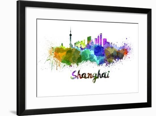 Shanghai Skyline in Watercolor-paulrommer-Framed Art Print