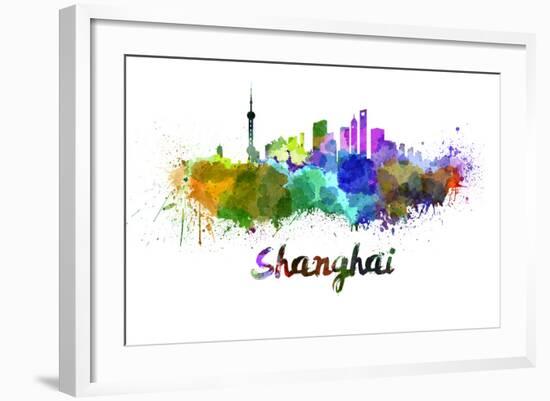 Shanghai Skyline in Watercolor-paulrommer-Framed Art Print