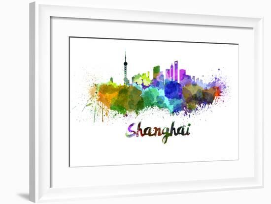 Shanghai Skyline in Watercolor-paulrommer-Framed Art Print