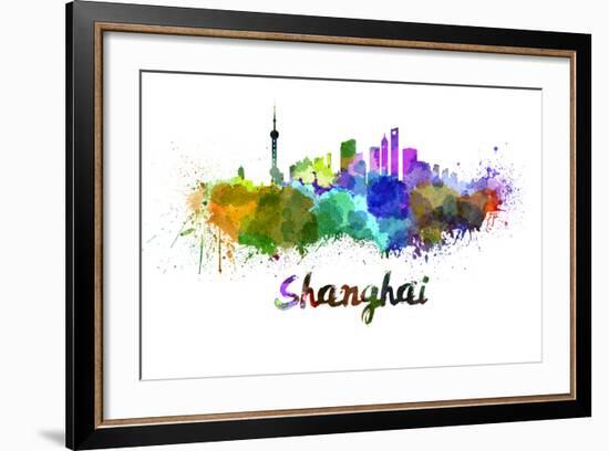 Shanghai Skyline in Watercolor-paulrommer-Framed Art Print