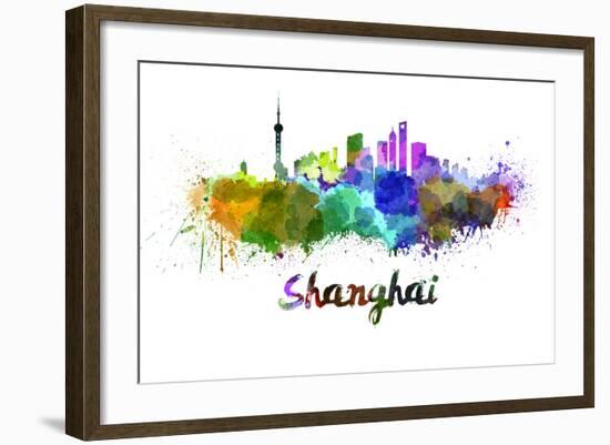 Shanghai Skyline in Watercolor-paulrommer-Framed Art Print
