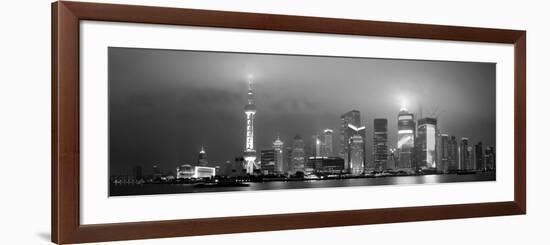 Shanghai Skyline Panorama in Black and White at Night-Songquan Deng-Framed Photographic Print