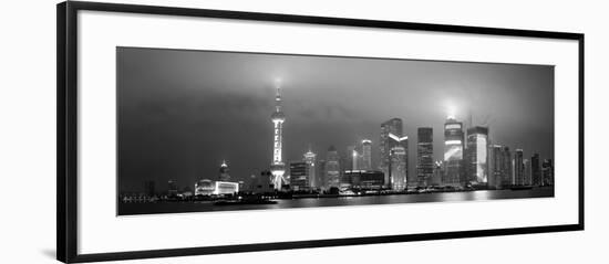 Shanghai Skyline Panorama in Black and White at Night-Songquan Deng-Framed Photographic Print