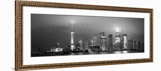 Shanghai Skyline Panorama in Black and White at Night-Songquan Deng-Framed Photographic Print