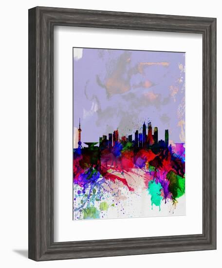 Shanghai Watercolor Skyline-NaxArt-Framed Art Print