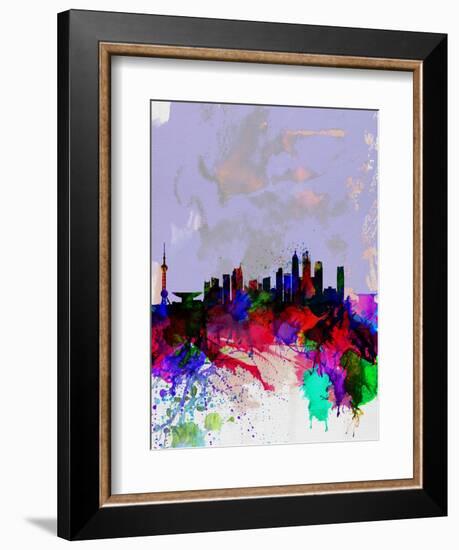 Shanghai Watercolor Skyline-NaxArt-Framed Art Print