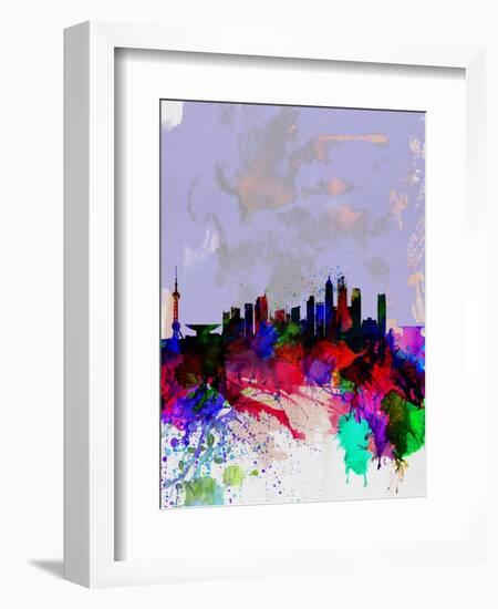 Shanghai Watercolor Skyline-NaxArt-Framed Art Print