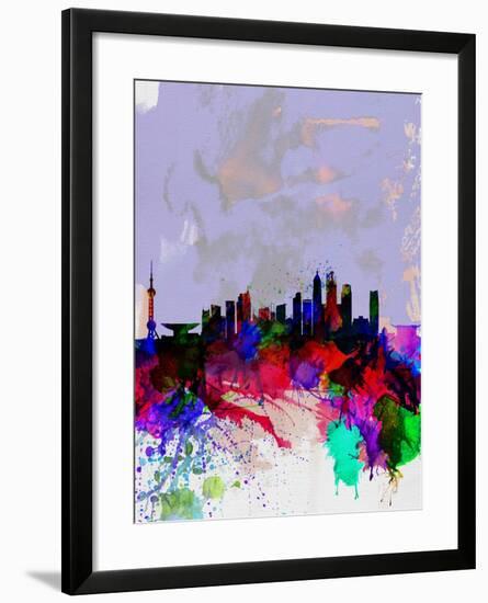 Shanghai Watercolor Skyline-NaxArt-Framed Art Print