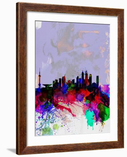 Shanghai Watercolor Skyline-NaxArt-Framed Art Print