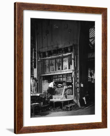 Shaping Metal Plate in a Large Hydraulic Press-Heinz Zinram-Framed Photographic Print