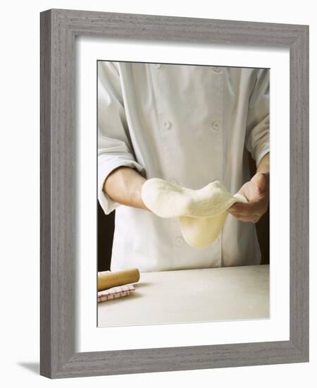 Shaping Pizza Dough by Hand (Stretching)-null-Framed Photographic Print