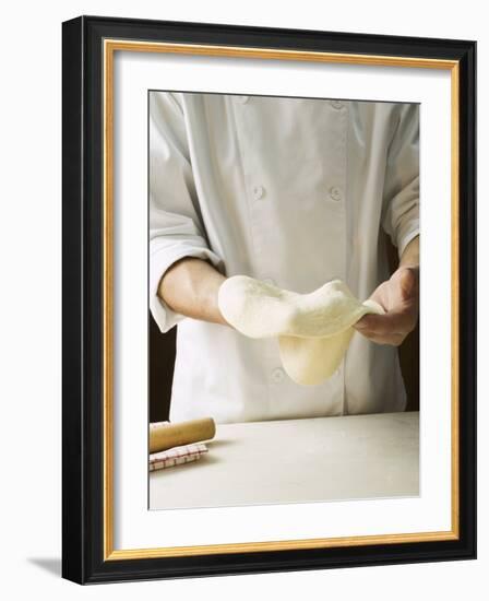 Shaping Pizza Dough by Hand (Stretching)-null-Framed Photographic Print