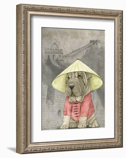 Shar Pei with the Great Wall-Barruf-Framed Art Print