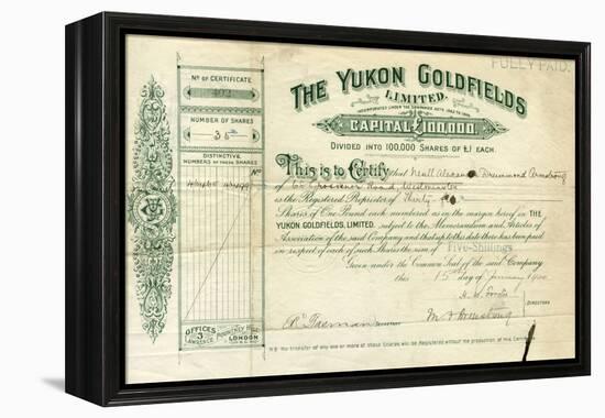 Share Certificate for the Yukon Goldfields-null-Framed Premier Image Canvas