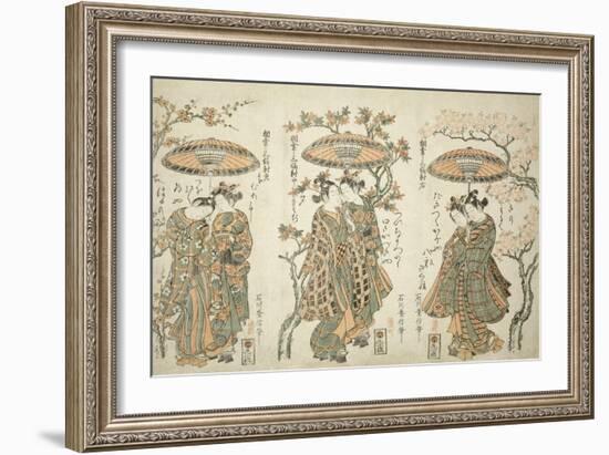 Sharing an Umbrella - A Set of Three , c.1755-Ishikawa Toyonobu-Framed Giclee Print