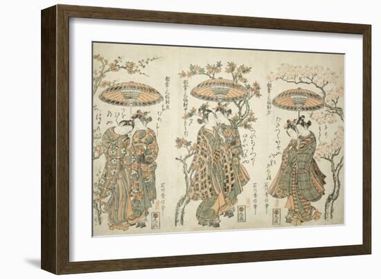 Sharing an Umbrella - A Set of Three , c.1755-Ishikawa Toyonobu-Framed Giclee Print