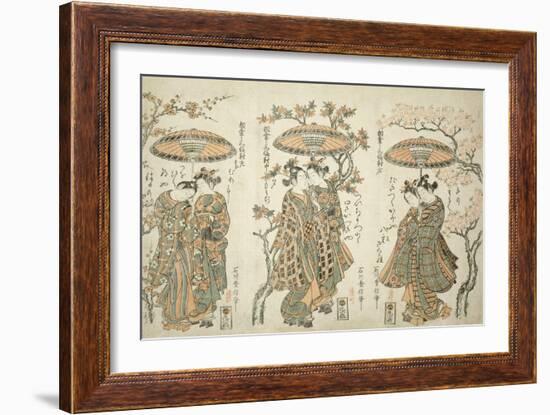 Sharing an Umbrella - A Set of Three , c.1755-Ishikawa Toyonobu-Framed Giclee Print