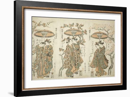 Sharing an Umbrella - A Set of Three , c.1755-Ishikawa Toyonobu-Framed Giclee Print