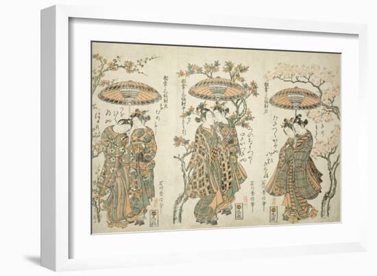 Sharing an Umbrella - A Set of Three , c.1755-Ishikawa Toyonobu-Framed Giclee Print