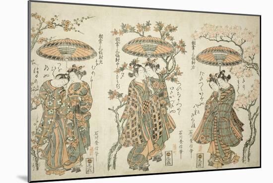 Sharing an Umbrella - A Set of Three , c.1755-Ishikawa Toyonobu-Mounted Giclee Print