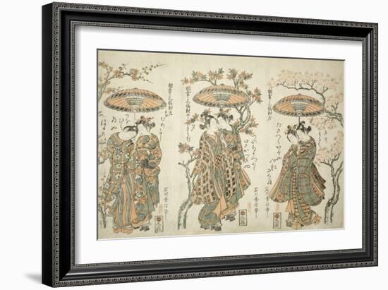 Sharing an Umbrella - A Set of Three , c.1755-Ishikawa Toyonobu-Framed Giclee Print