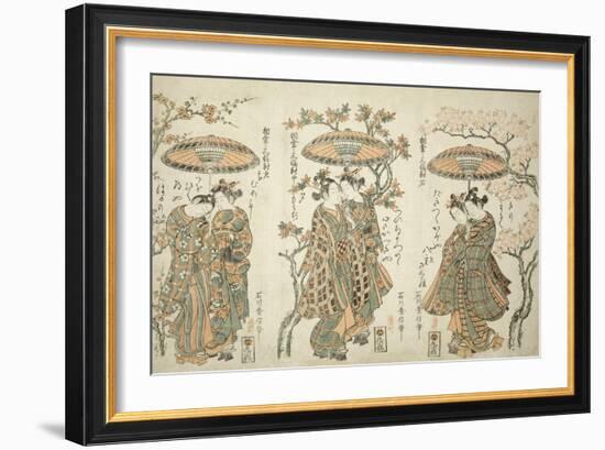 Sharing an Umbrella - A Set of Three , c.1755-Ishikawa Toyonobu-Framed Giclee Print