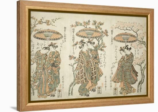 Sharing an Umbrella - A Set of Three , c.1755-Ishikawa Toyonobu-Framed Premier Image Canvas