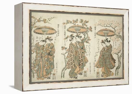 Sharing an Umbrella - A Set of Three , c.1755-Ishikawa Toyonobu-Framed Premier Image Canvas