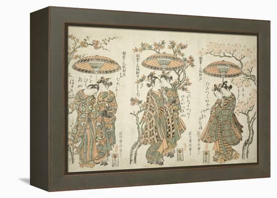 Sharing an Umbrella - A Set of Three , c.1755-Ishikawa Toyonobu-Framed Premier Image Canvas