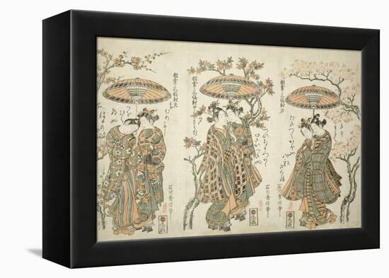 Sharing an Umbrella - A Set of Three , c.1755-Ishikawa Toyonobu-Framed Premier Image Canvas
