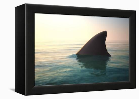 Shark Fin above Ocean Water-null-Framed Premier Image Canvas