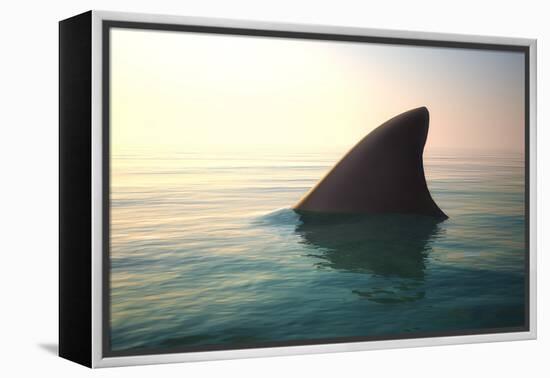 Shark Fin above Ocean Water-null-Framed Premier Image Canvas