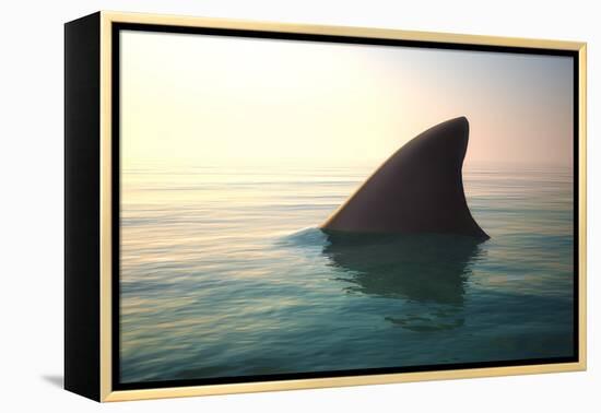 Shark Fin above Ocean Water-null-Framed Premier Image Canvas