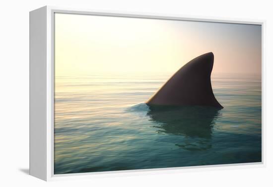 Shark Fin above Ocean Water-null-Framed Premier Image Canvas
