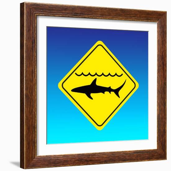 Shark Warning Sign, Computer Artwork-Science Photo Library-Framed Premium Photographic Print