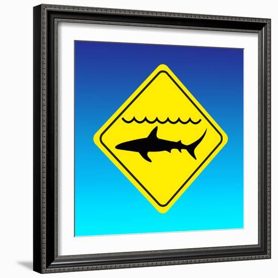 Shark Warning Sign, Computer Artwork-Science Photo Library-Framed Premium Photographic Print