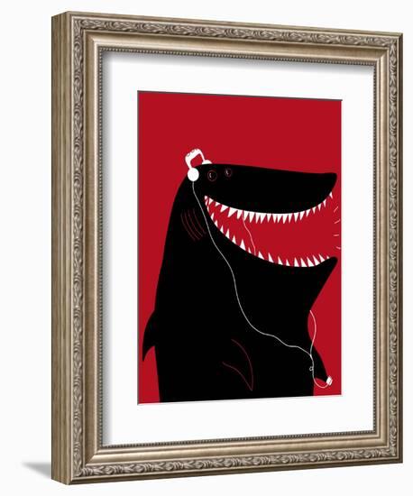 Shark with Headphones and Portable Audio Device-Complot-Framed Art Print