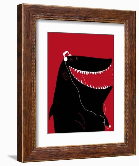 Shark with Headphones and Portable Audio Device-Complot-Framed Art Print