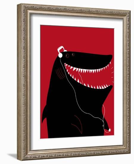 Shark with Headphones and Portable Audio Device-Complot-Framed Art Print