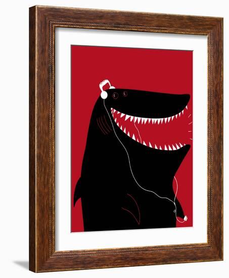 Shark with Headphones and Portable Audio Device-Complot-Framed Art Print