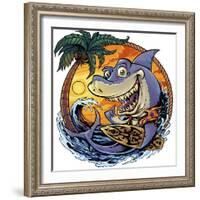 Shark With Surfboard-FlyLand Designs-Framed Giclee Print
